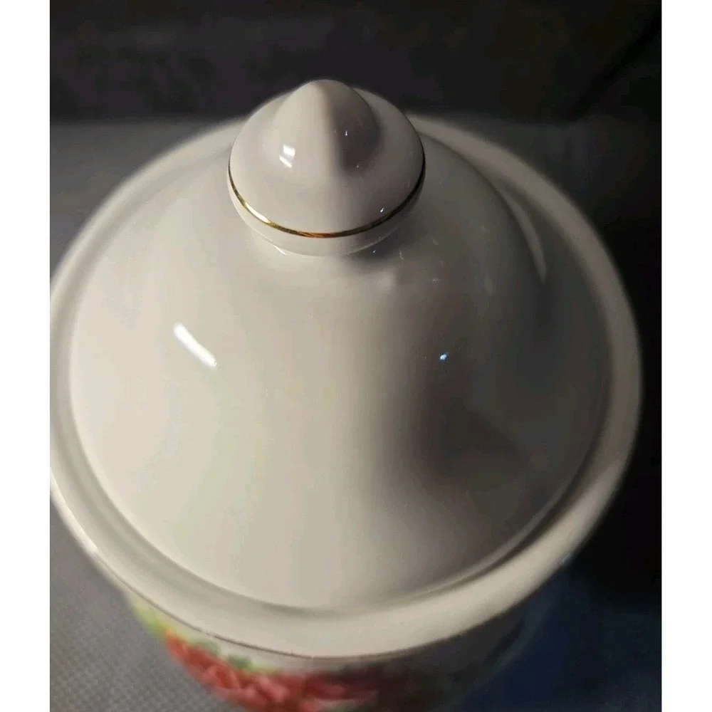 Vntg Ceramic Lidded Canister White With Rose Design 10 In Tall